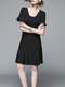 Black Knitting Slim Round Neck Flare Sleeve Pleated Breathable Perforated Above Knee Dress for Casual Party
