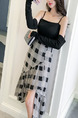 Black and White Three-Piece Slim Sling Contrast Grid Asymmetrical Hem Long Sleeve Dress for Party Evening