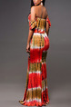 Red Brown and White Slim Printed Off-Shoulder Open Back Adjustable Waist Over-Hip Maxi Bodycon Dress for Casual Beach