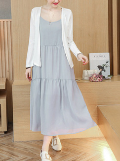 Grey Plus Size Loose Chiffon Two-Piece Sling Full-Skirt Midi Dress for Casual