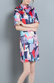 Colorful Slim Printed Chinese Button Over-Hip Cheongsam Above Knee Dress for Casual