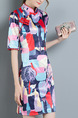 Colorful Slim Printed Chinese Button Over-Hip Cheongsam Above Knee Dress for Casual