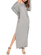 Grey Plus Size Loose Off-Shoulder High Furcal Long Sleeve Maxi Dress for Casual Party Evening