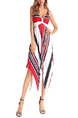 Colorful Plus Size Loose Sling A-Line Contrast Stripe Asymmetrical Hem Open Back Midi Dress for Casual Party Evening