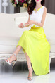 White and Yellow Chiffon Plus Size Slim A-Line Round Neck Contrast Linking Zipper Waist Double Layer Midi Dress for Casual Party Evening