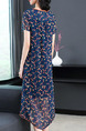 Blue Colorful Plus Size Slim Floral A-Line V Neck Asymmetrical Hem Double Layer Shift Midi Dress for Casual Party