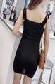 Black Slim Laced Sling Square Neck Open Back Over-Hip Bodycon Above Knee Dress for Casual Party Nightclub
