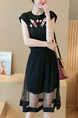 Black Slim Pattern Linking Mesh Midi Fit & Flare Dress for Casual Party