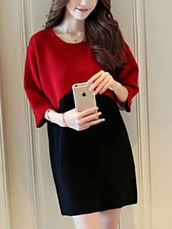 Black and Red Loose Contrast Above Knee Shift Dress for Casual Party