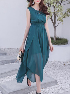 Dark Green Slim Furcal See-Through Maxi Fit & Flare Dress for Casual Party