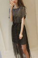 Dark Gray Slim Bright Silk Bead Two-Piece Dress for Casual Party