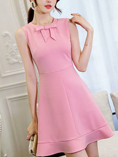 Pink Slim A-Line Butterfly Knot Above Knee Fit & Flare Plus Size Dress for Casual Party