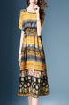 Colorful Slim Printed Fit & Flare Midi Plus Size Dress for Casual Party