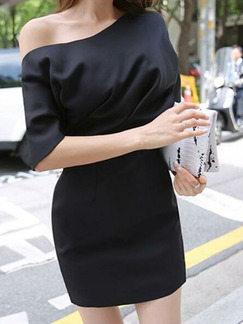 Black  Bodycon Off-Shoulder Over-Hip Above Knee Dress for Casual Party Nightclub