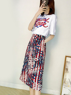 White and Colorful Slim Letter Printed Two-Piece Midi Plus Size Dress for Casual Party