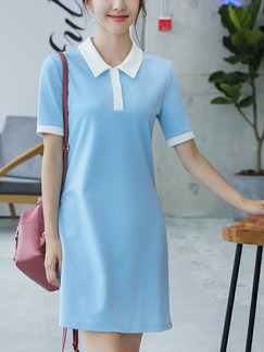 Blue Slim H-Shaped Lapel Above Knee Shift Plus Size Dress for Casual