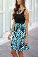 Black and Blue Slim Linking Printed Above Knee Dress for Casual Party
