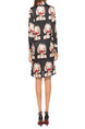 Black Colorful Loose Printed Single-Breasted Above Knee Shift Long Sleeve Dress for Casual Party