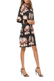 Black Colorful Loose Printed Single-Breasted Above Knee Shift Long Sleeve Dress for Casual Party