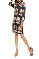 Black Colorful Loose Printed Single-Breasted Above Knee Shift Long Sleeve Dress for Casual Party