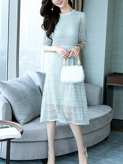 Mint Green Slim Lace Cutout Midi Dress for Casual Office Evening