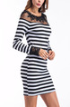 Black and White Bodycon Stripe Lace Above Knee Long Sleeve Dress for Party Evening Nightclub