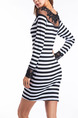 Black and White Bodycon Stripe Lace Above Knee Long Sleeve Dress for Party Evening Nightclub