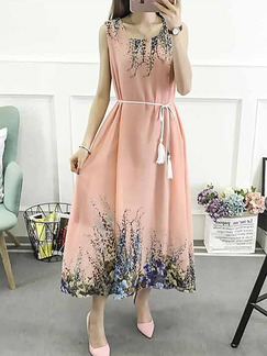 Pink Colorful Loose Located Printing Maxi Plus Size Dress for Casual Party