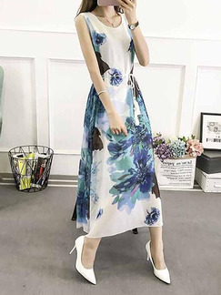 White Colorful Loose Located Printing Maxi Plus Size Dress for Casual Party Beach
