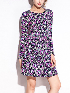 Colorful Slim Printed Above Knee Long Sleeve Dress for Casual Party