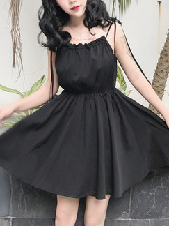 Black Slim Sling Above Knee Fit & Flare Sling Dress for Casual Party Nightclub