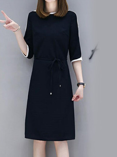 Black Slim Band Linking Knee Length Plus Size Dress for Casual Party Office