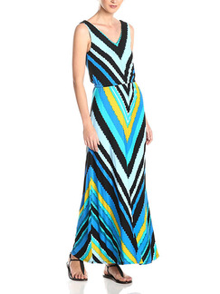 Colorful Slim Printed High-Waist Maxi  Dress for Casual Beach