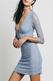 Light Blue Bodycon Lace See-Through Above Knee V Neck Dress for Party Nightclub