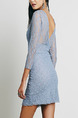 Light Blue Bodycon Lace See-Through Above Knee V Neck Dress for Party Nightclub