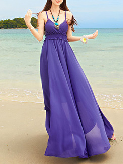 Dark Purple Slim Sling High-Waist Maxi Slip Dress for Casual Beach