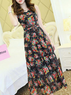 Colorful Slim Printed High-Waist Maxi Floral V Neck Dress for Casual Party Beach