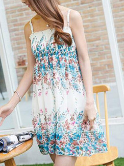 Colorful Loose Printed Sling Above Knee Slip Dress for Casual Beach