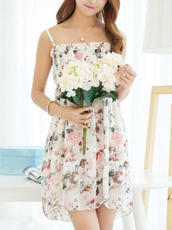 Colorful Loose Printed Sling Above Knee Floral Slip Dress for Casual Beach