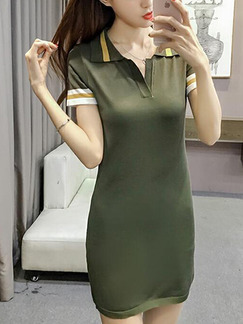 Army Green Slim Linking Stripe Above Knee Bodycon Dress for Casual Party