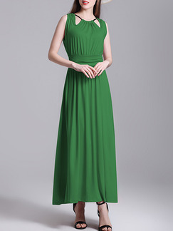 Green Slim High Waist Maxi  Dress for Casual