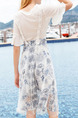 White and Navy Blue Slim Sling Printed Two-Piece Knee Length Floral Dress for Casual Party Beach