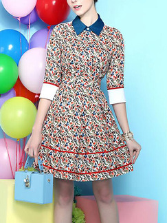 White and Colorful Slim Linking Printed Above Knee Fit & Flare Dress for Casual Party