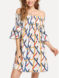 Colorful Loose Printed Off-Shoulder Above Knee Shift Dress for Casual Party