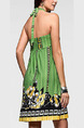 Green Loose Printed Hang Neck Above Knee Dress for Casual Beach