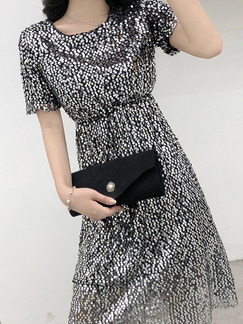 Black Slim Sequins Midi Dress for Casual Party Evening