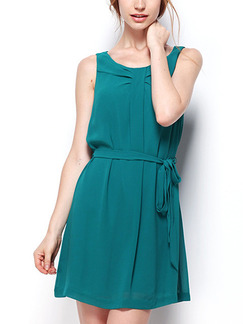 Peacock Green Slim Band Above Knee Dress for Casual Party