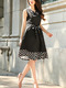 Black Slim Linking Wave Point Knee Length Plus Size V Neck Dress for Casual Party