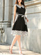White and Black Slim Linking Wave Point Knee Length Plus Size V Neck Dress for Casual Party