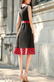 Red Slim Linking Wave Point Knee Length Plus Size V Neck Dress for Casual Party
